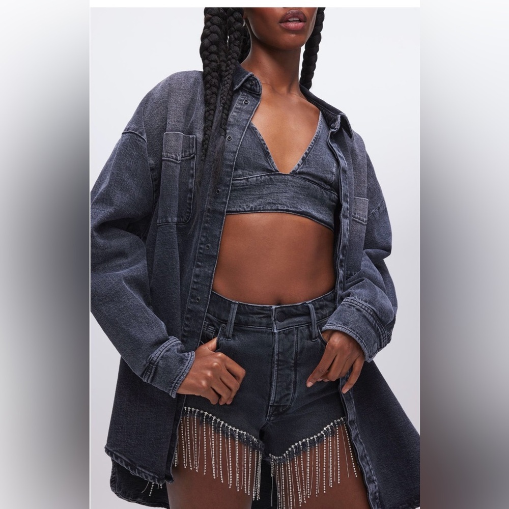 Good American Bombshell diamond High Rise Denim Shorts in Dk Gray/black size 2